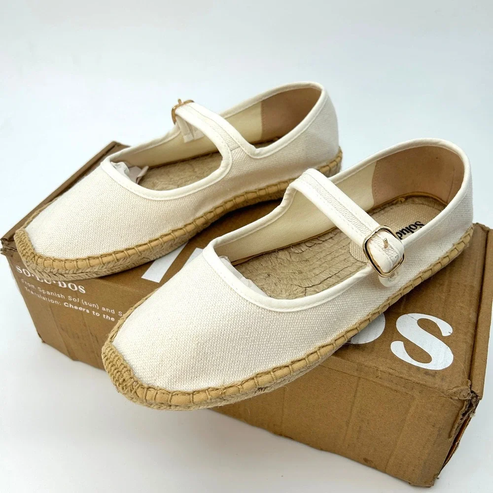 Soludos Mary Jane Espadrilles Womens Size 7-7.5 White Organic Cotton Flats NEW